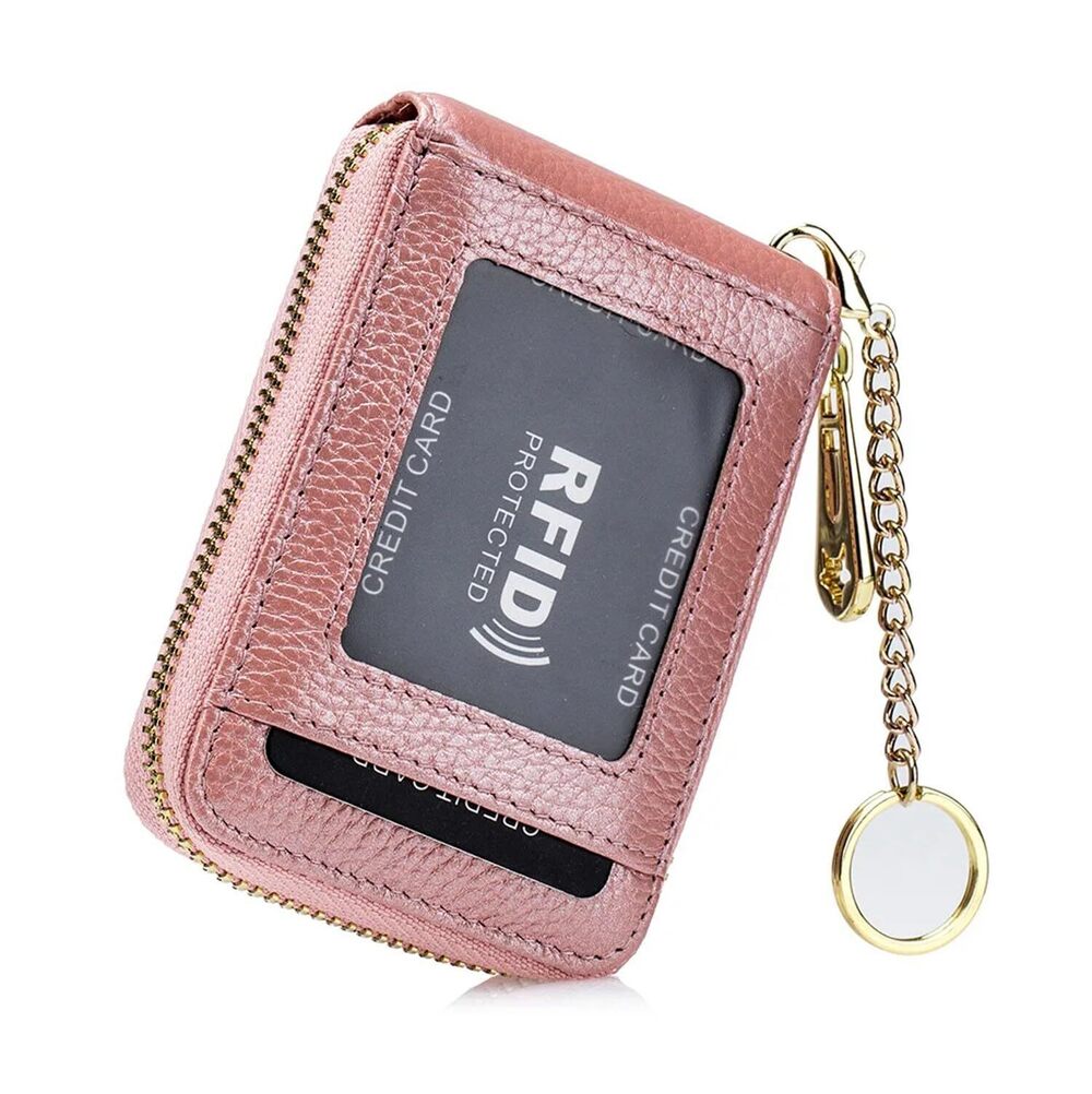 1023 Leather ID Card Case Minimalist Wallet with Key Chain. RFID Blocking